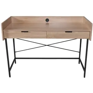Maison et Styles Bureau campus 123x54cm / Décor Chêne blanchi et métal noir/ 123x54x76cm pas cher