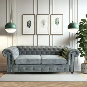 LEQUAIDESAFFAIRES Canapé CHESTERFIELD 3 places / Gris 213x85x72 pas cher