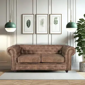LEQUAIDESAFFAIRES Canapé CHESTERFIELD 2 places / Marron vieilli 183x85x72 pas cher