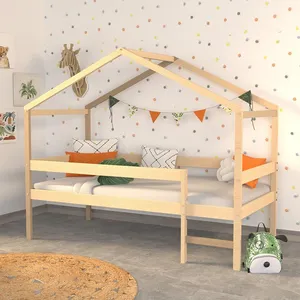 LEQUAIDESAFFAIRES Lit cabane mika 90x190 + sommier / Naturel/ 199x95x165 pas cher