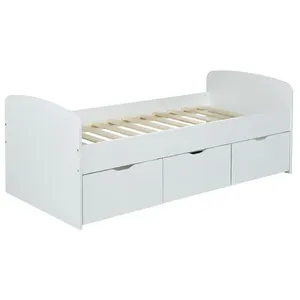 LEQUAIDESAFFAIRES Lit MIA 90x190 + 1 sommier + 2 tiroirs + 1 coffre table basse / Blanc