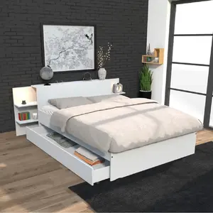 LEQUAIDESAFFAIRES Lit CITY 140x190 - Blanc - Avec 1 tiroir,Tête de lit et chevet