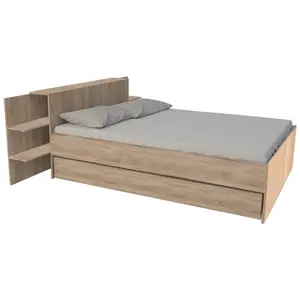 LEQUAIDESAFFAIRES Lit CITY 140x190 + tête de lit chevet + 1 tiroir /Décor Chêne blanchi pas cher