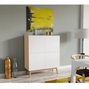 Meuble de rangement HOME 4 portes / Blanc et Chêne Blanchi pas cher