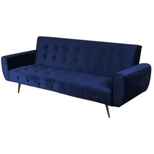 UB DESIGN SALON Canapé lit Odin convertible velours Bleu (pieds dorés) pas cher