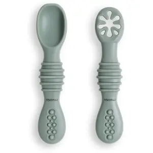 Maïka Cuillères bébé d'apprentissage silicone Eucalyptuse pas cher
