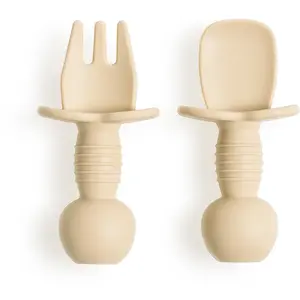 Maïka Lot 2 mini couverts bébé silicone Beige pas cher