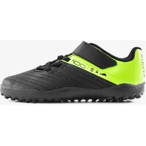 KIPSTA Chaussures de football enfant a scratch 100 easy turf tf noir et jaune pas cher