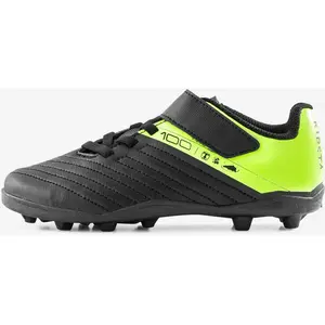 KIPSTA CHAUSSURES DE FOOTBALL ENFANT A SCRATCH 100 EASY AG/FG NOIR ET JAUNE pas cher