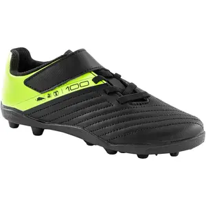 CHAUSSURES DE FOOTBALL ENFANT A SCRATCH 100 EASY AG/FG NOIR ET JAUNE - KIPSTA