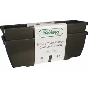 RIVIERA Bac a fleurs EVA - Lot 2 jardinieres - Plastique - 57 cm - Gris pas cher