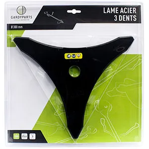 Greenstar lame acier 3 dents professionnelle pour débroussailleuse, dimensions coupe: 300mm, alésage: 25,4mm, ep: 3,0mm. (sous coque).