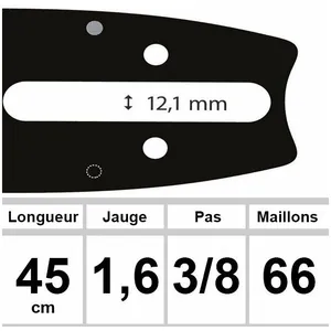 Guide OZAKI Pro-Steel pour AEG, LOGOSOL et STIHL - 18"/45cm - Pas 3/8 .063 (1,6mm)