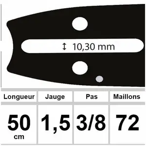 Comparateur de prix : Guide de tronçonneuse OZAKI Pro Steel - Coupe 20" - 50cm - Empreinte S pas 3/8 .058 (1,5mm)