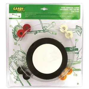 Comparateur de prix : Roue pour tondeuse GENERIQUE - ø 150 mm - avec enjoliveur et bagues de réduction