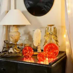 Déco 3 boules en verre brun illuminées pas cher