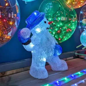 Blachere Motif acryliq bonhomme neige boule neige 4,5v - l:32cm x i:15cm x h:30cm - 48 led blanc pur + 12 blanc pur flash - flash - câble argent transparent -