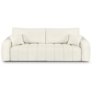 BAITA Canapé droit convertible belem 3 places tissu bouclette écru pas cher