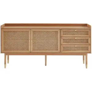 BOMBONG - Buffet 2 portes 3 tiroirs en bois et cannage L180cm Drawer pas cher