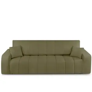 BAITA Canapé droit convertible belem 3 places tissu chenille vert pas cher