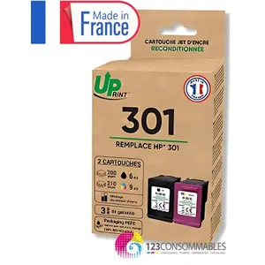 UPRINT Pack de 2 cartouches d'encre remanufacturées HP 301 noire et co...