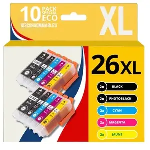 Comparateur de prix : 123CONSOMMABLES - 26XL - Pack 10 cartouche d'encre compatible avec Epson pour Ep