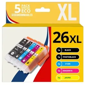 Comparateur de prix : Pack compatible EPSON 26XL, 5 cartouches - 123CONSOMMABLES - Topromo