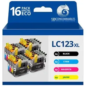 Comparateur de prix : 123CONSOMMABLES - LC123 - Pack 16 Cartouches Compatibles avec Brother LC123XL po