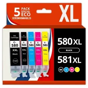 Comparateur de prix : 123Consommables Pack 5 Cartouches compatibles CANON PGI-580 CLI-581 XXL