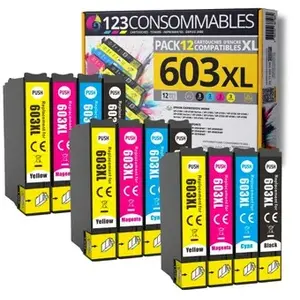 Comparateur de prix : 123CONSOMMABLES - 603XL - Pack 12 cartouches compatibles EPSON 603 XL