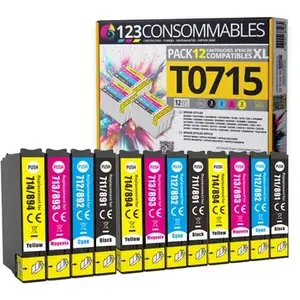 Comparateur de prix : 123CONSOMMABLES - T0715-12 Cartouches E711-E712-E713-E714 Compatible pour Epson