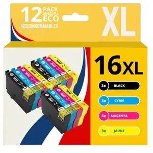 Comparateur de prix : 123CONSOMMABLES - 16XL - Pack de 12 cartouches d'encre compatible avec Epson Wor