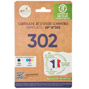 Pack De Cartouches D'encre 302 Noir + Couleurs - Compatible Hp Jetline... pas cher