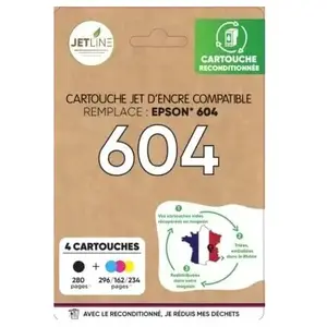 Jetline Cartouche D'encre 604 - Noir + Couleurs - Compatible Epson - L...Vendu parcarrefour
