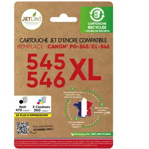 Jetline Pack De Cartouches D'encre 545/546 Xl Noir + Couleurs - Compatible Can... pas cher