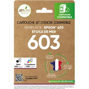 Pack de cartouches d'encre compatibles noir + 3 couleurs 603 JETLINE pas cher