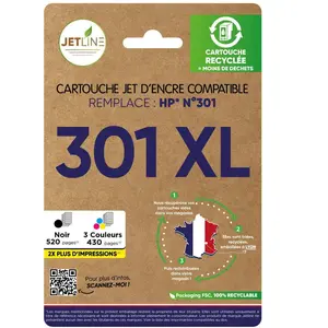 Jetline Pack De Cartouches D'encre 301 Xl Noir + Couleurs - Compatible... pas cher