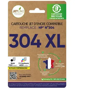 Pack de cartouches jet d'encre - 304 XL - Noir + Couleurs JETLINE pas cher