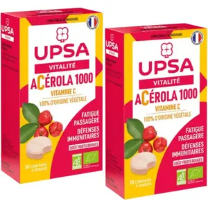 Comparateur de prix : UPSA Vitalité Acérola 100 bio x30 comprimés à croquer lot de 2
