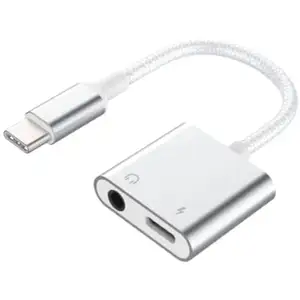 Force Power Adaptateur 2 en 1 USB-C vers Jack 3.5mm/USB-C Renforcé Blanc