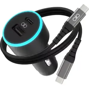 Chargeur Voiture USB-A / USB-C 65W avec Câble USB-C Charge Rapide Noir pas cher