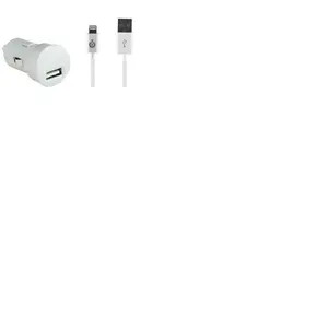 Chargeur voiture 2.4A Charge rapide + Câble USB A/Lightning Blanc Bigb... pas cher