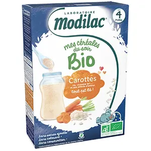 Comparateur de prix : Modilac Mes Céréales du Soir Bio Riz Carotte Dès 4 mois 250g