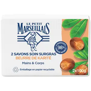 Comparateur de prix : Le Petit Marseillais Savon Soin Surgras Beurre de Karité Lot de 2 x 100g