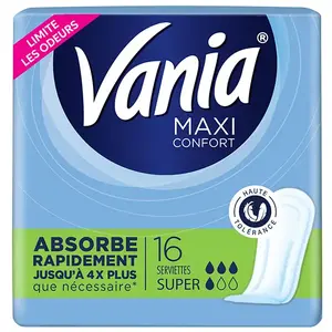 Comparateur de prix : Vania Maxi Serviettes Périodiques Non Parfumé Super 16 protections