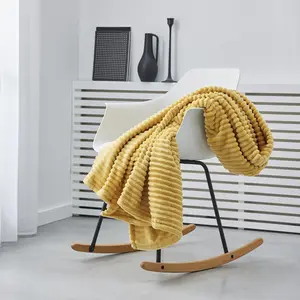 Today Plaid XL #3 Ribbed 150 x 200 Polyester TODAY Essential Ocre pas cher