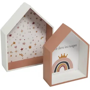 Today Lot de 2 étagères murales forme maison 20x8x27 cm pas cher