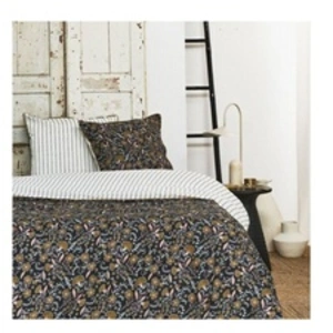 TODAY Parure de lit passepoilée black flore 240 x 220 cm TOD3574641179175 pas cher