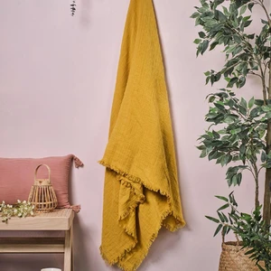 Plaid - TODAY - INDIAN FLOWERS - 150x200 cm - Jaune - Gaze de coton pas cher