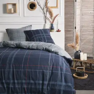 TODAY Parure de lit double motif quadrillage - Gris et bleu - 220 x 240 cm pas cher